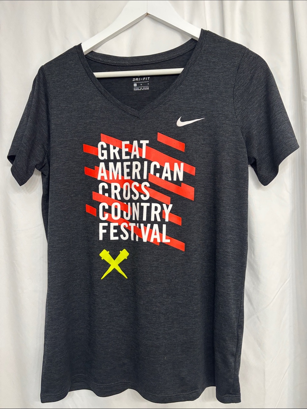 Nike Women’s Dark Gray Great American Cross Country Festival V-Neck Tee – Size L